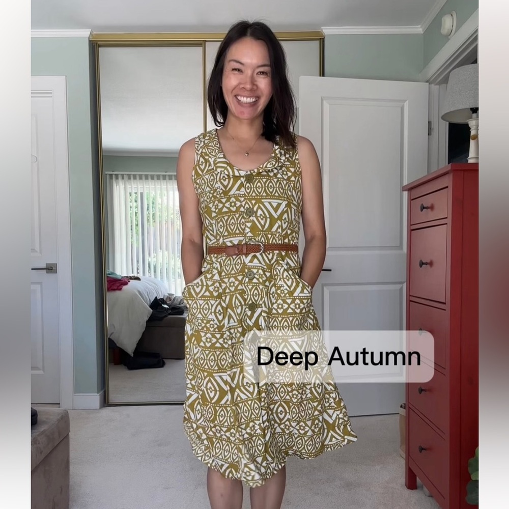 Mile Gabriella yellow and white printed midi dress with button up front and